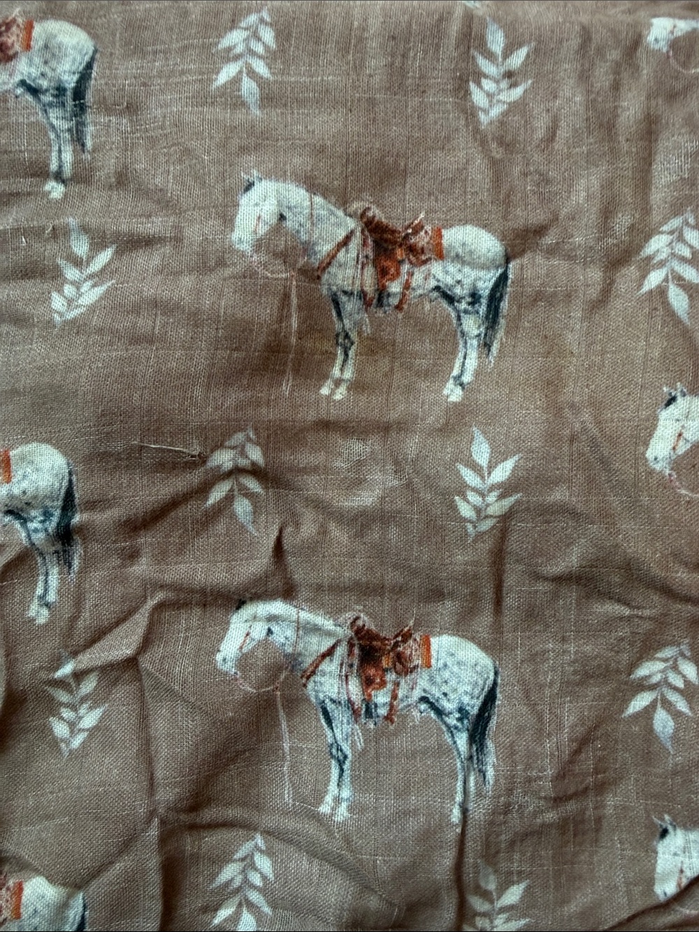 Brown Horse Print Muslin Swaddle Blanket - Brown
